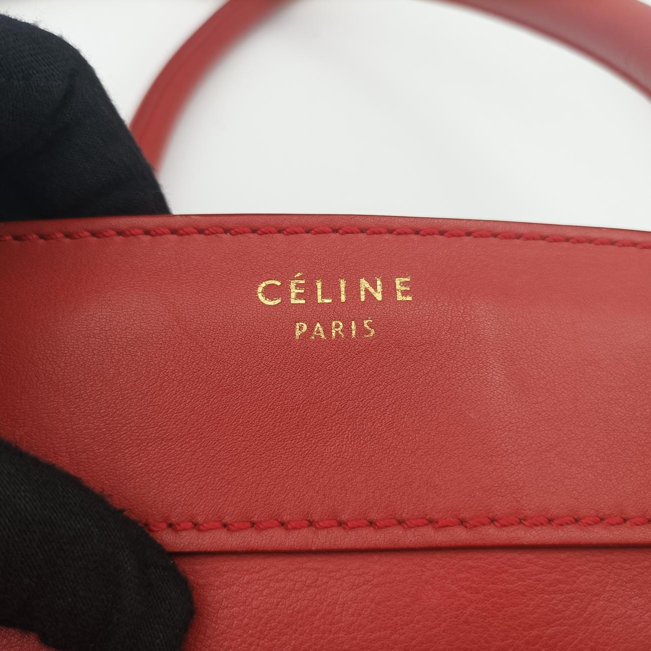 Vintage Celine Luggage Mini Shopper Red Leather  handbag | stylenewstar