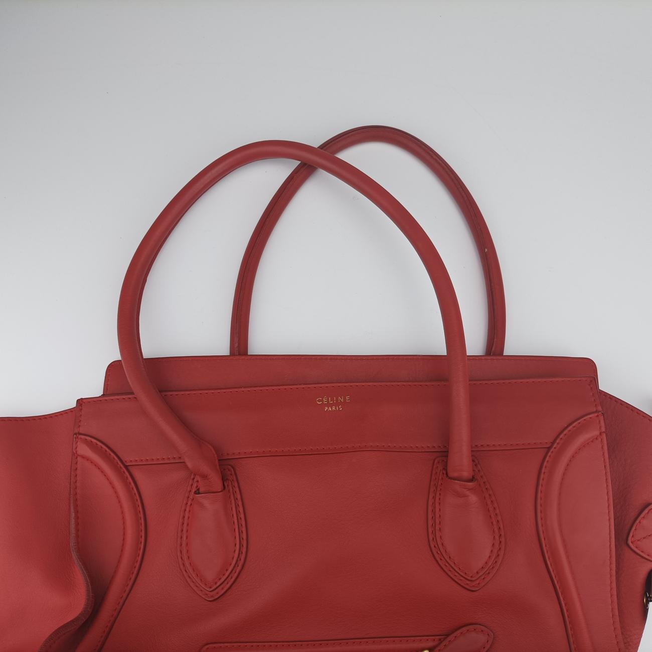 Vintage Celine Luggage Mini Shopper Red Leather  handbag | stylenewstar