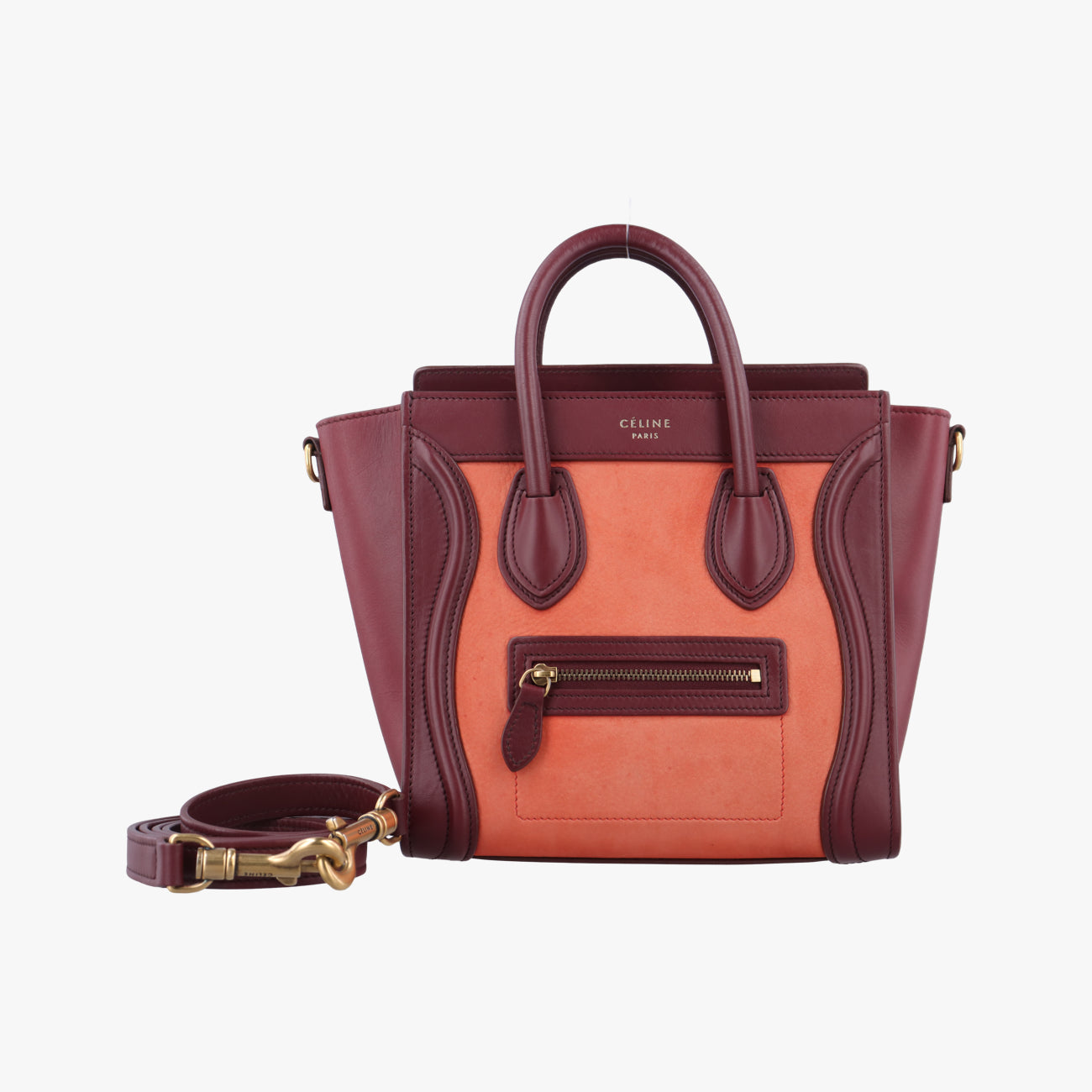 Pre-owned Celine luggage nano shopper Orange×Burgundy Leather×Suede  shoulderbag | stylenewstar