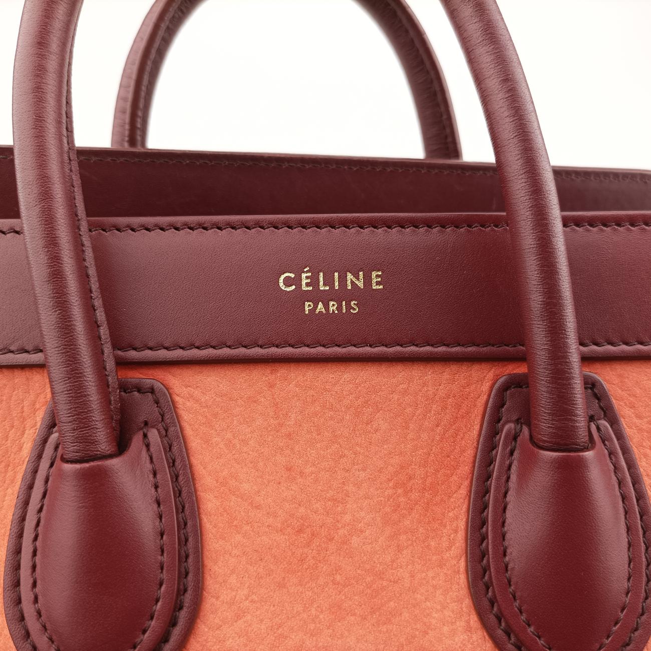 Pre-owned Celine luggage nano shopper Orange×Burgundy Leather×Suede  shoulderbag | stylenewstar