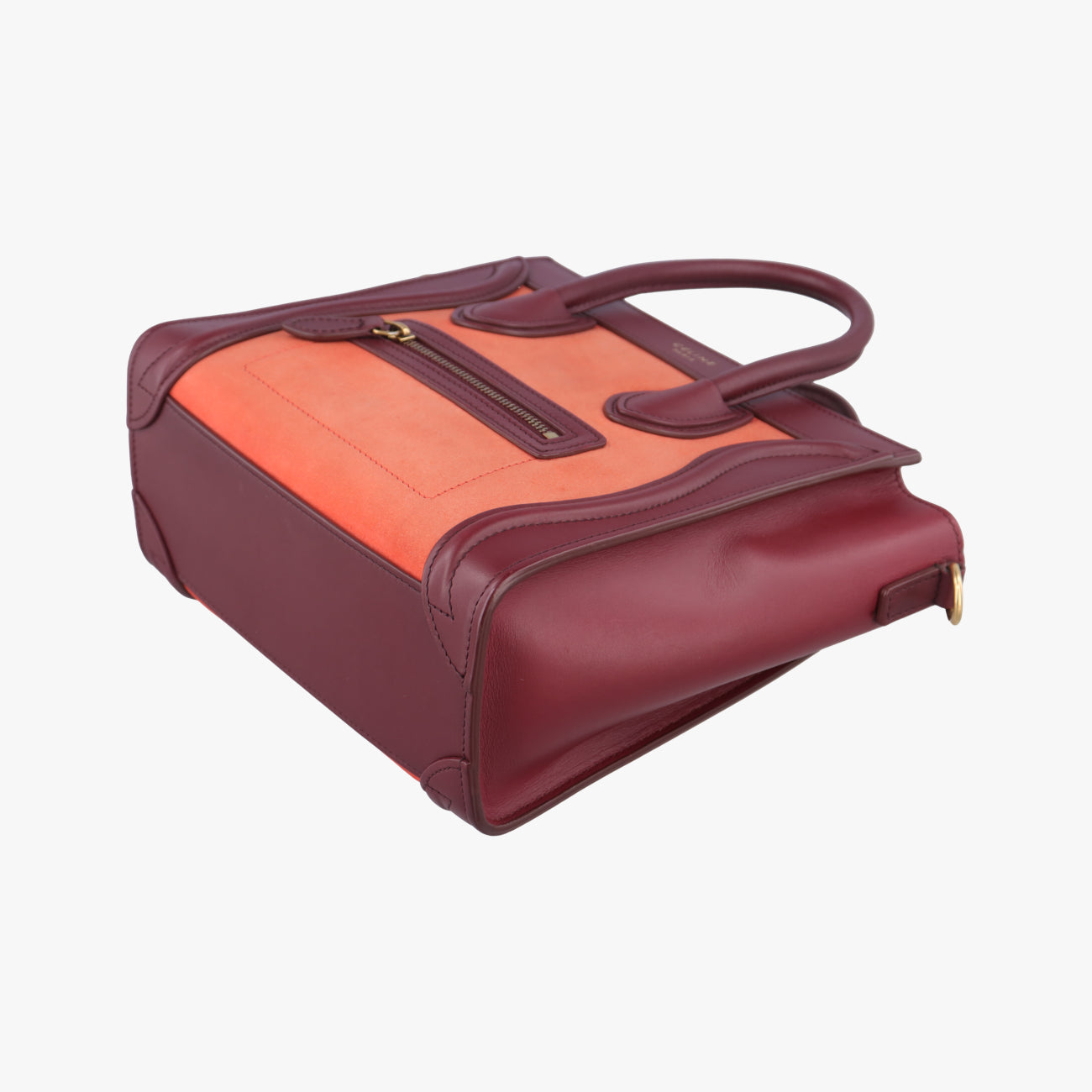 Pre-owned Celine luggage nano shopper Orange×Burgundy Leather×Suede  shoulderbag | stylenewstar