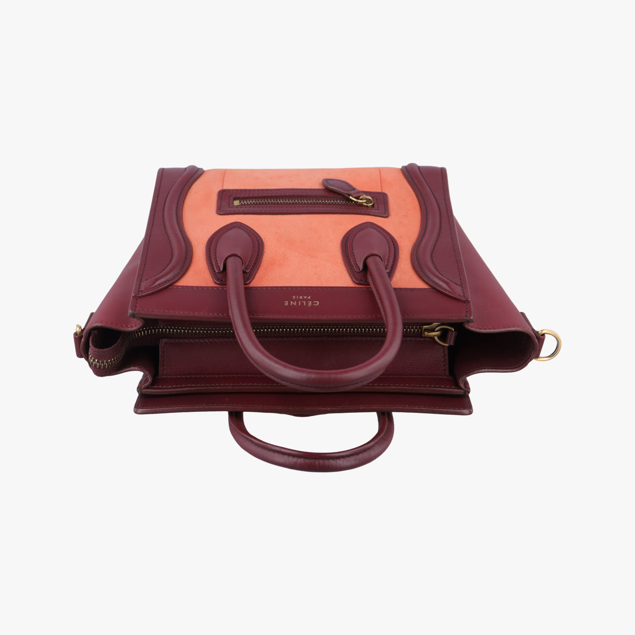 Pre-owned Celine luggage nano shopper Orange×Burgundy Leather×Suede  shoulderbag | stylenewstar
