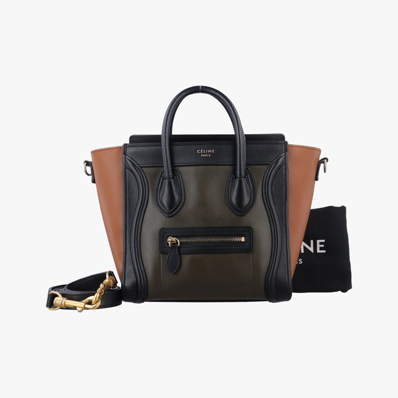 Pre-owned Celine luggage nano shopper Black×Brown×Green leather  shoulderbag | stylenewstar