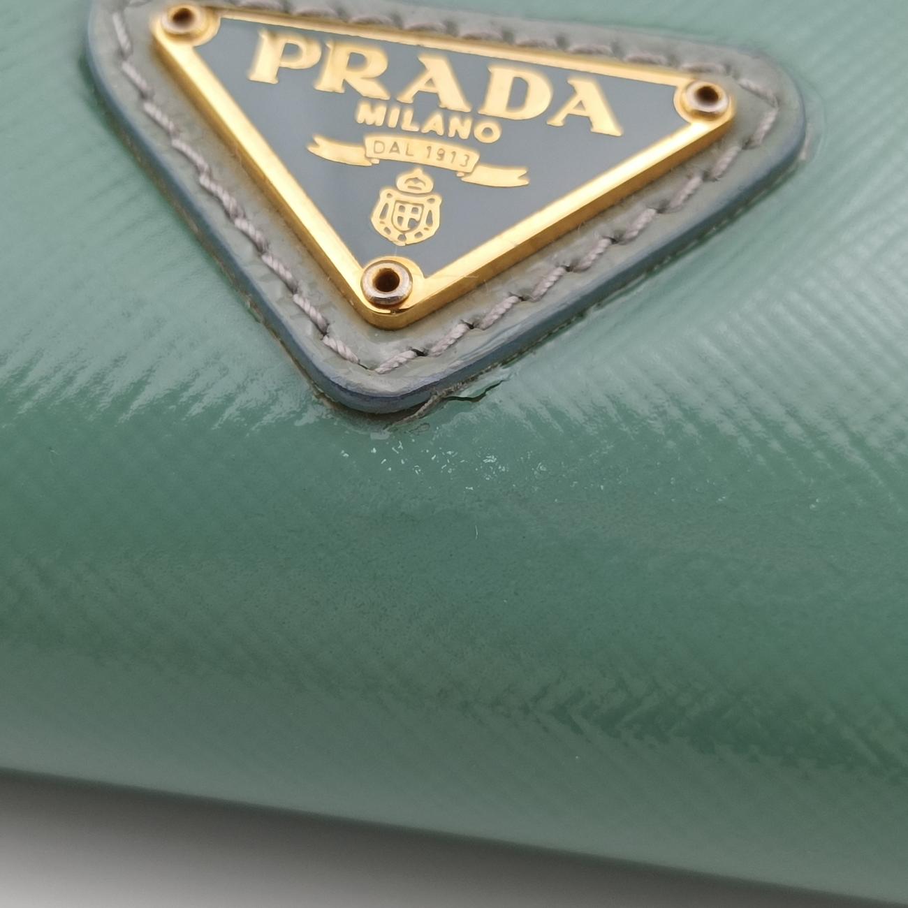 Pre-owned Prada Stylish Green×White×Yellow Patent  shoulderbag | stylenewstar