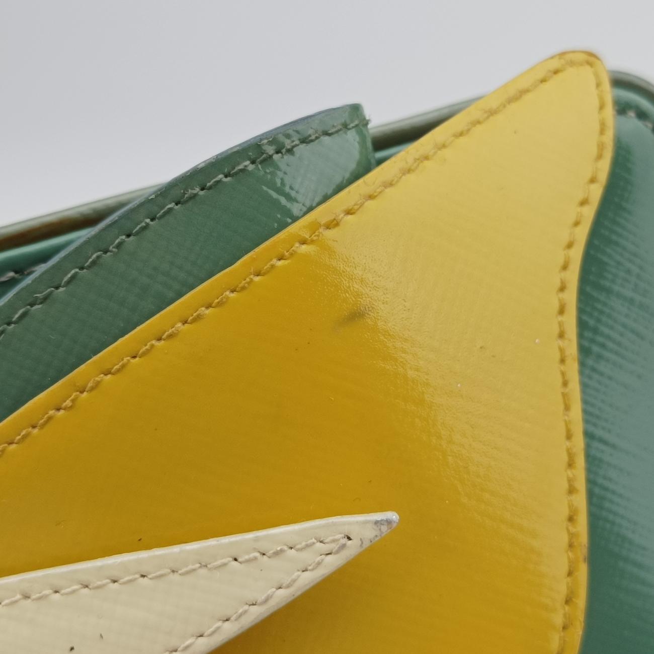 Pre-owned Prada Stylish Green×White×Yellow Patent  shoulderbag | stylenewstar