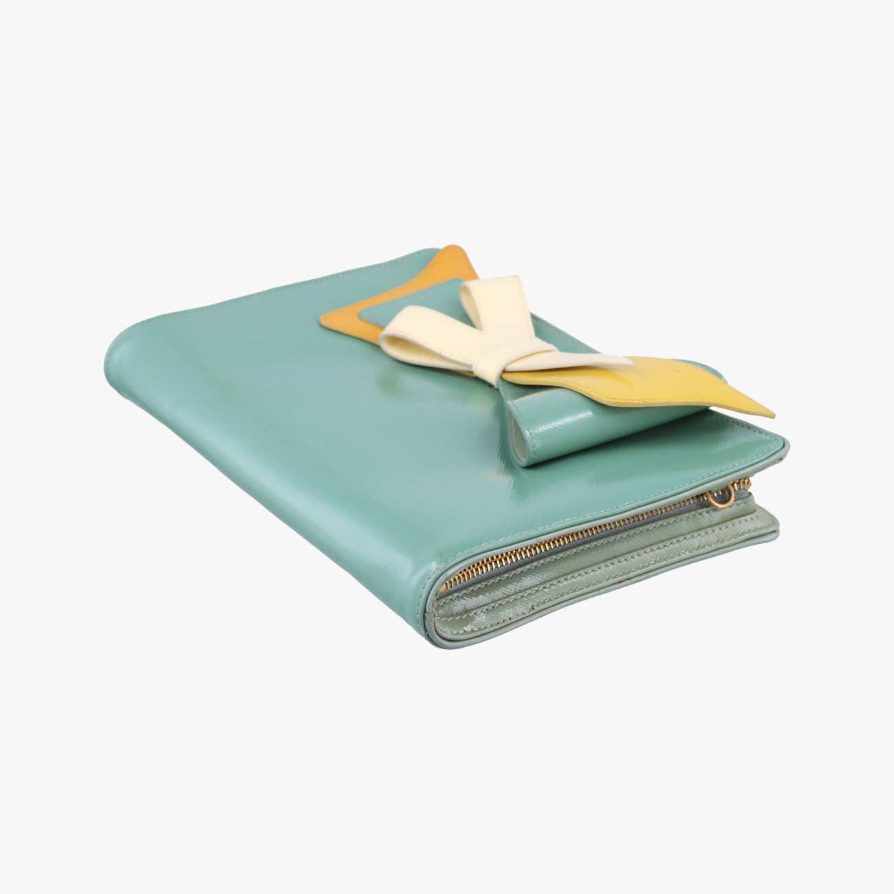 Pre-owned Prada Stylish Green×White×Yellow Patent  shoulderbag | stylenewstar