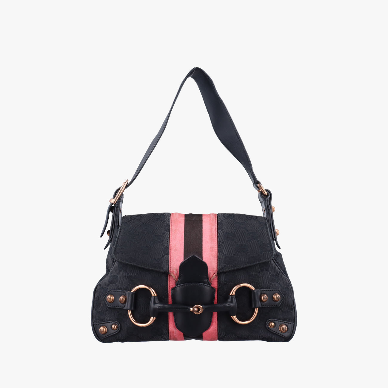Secondhand Gucci Horsebit Black Canvas × Velour 129699 handbag | stylenewstar