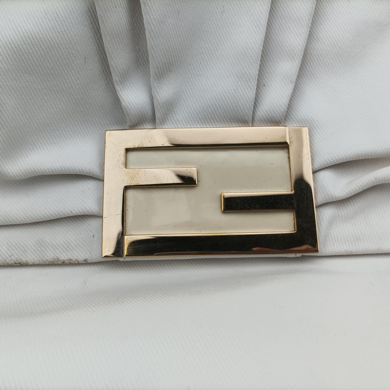 Pre-owned Fendi Mia Flap White Canvas 8BT163 shoulderbag | stylenewstar