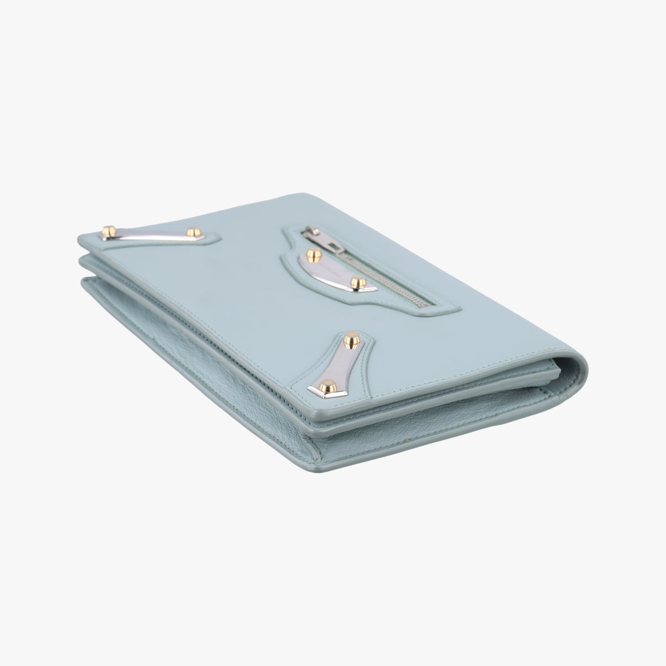 Pre-owned Balenciaga Metal Plate City Chain Blue Leather  shoulderbag | stylenewstar