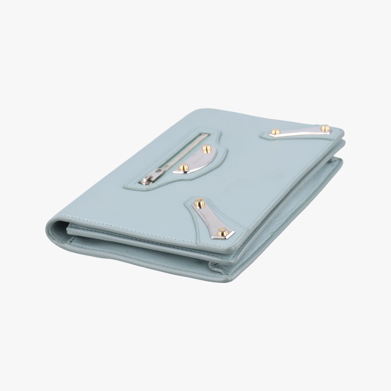 Pre-owned Balenciaga Metal Plate City Chain Blue Leather  shoulderbag | stylenewstar