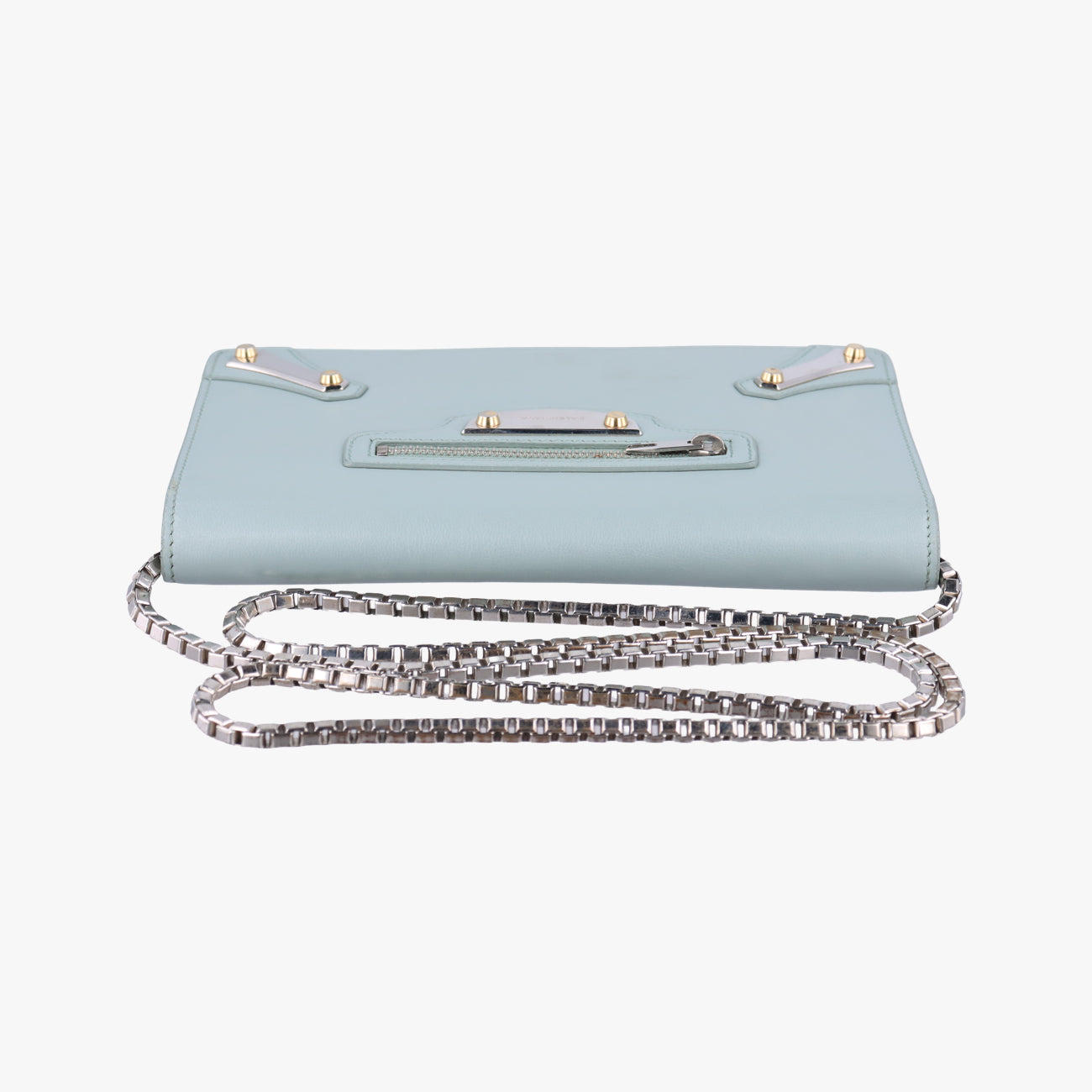 Pre-owned Balenciaga Metal Plate City Chain Blue Leather  shoulderbag | stylenewstar