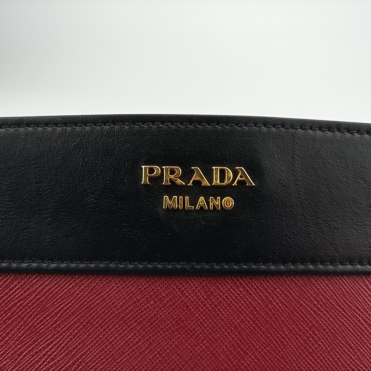 Pre-owned Prada Esplanade Black×Red SAFFIANO Leather 1BH043 shoulderbag | stylenewstar
