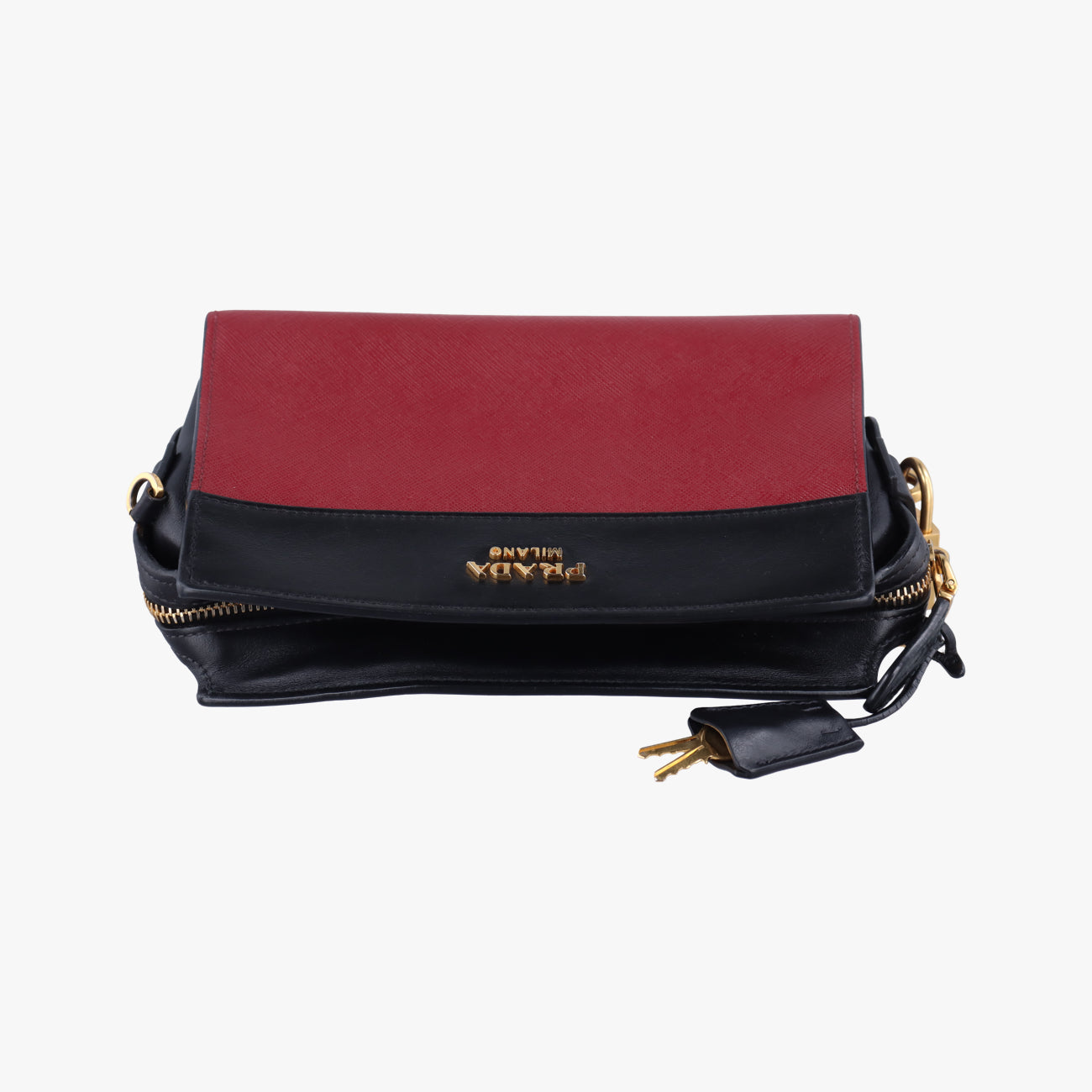 Pre-owned Prada Esplanade Black×Red SAFFIANO Leather 1BH043 shoulderbag | stylenewstar