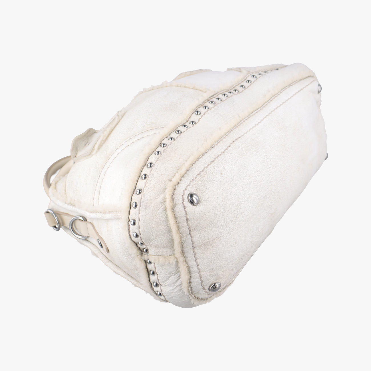 Pre-owned Prada Mouton White Shearling  shoulderbag | stylenewstar