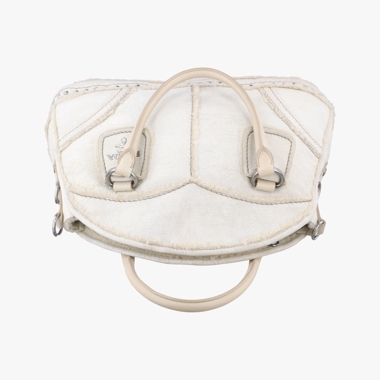 Pre-owned Prada Mouton White Shearling  shoulderbag | stylenewstar
