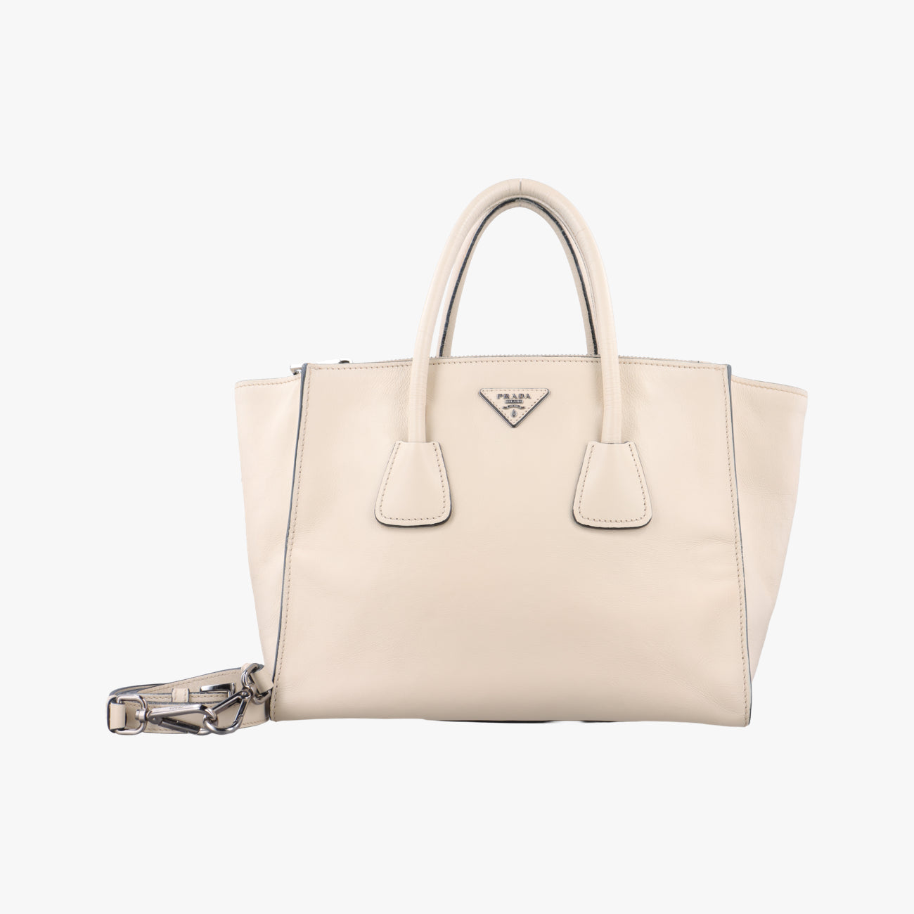 Pre-owned Prada Twin Pocket Double Zip Tote Beige Leather BN2619 shoulderbag | stylenewstar