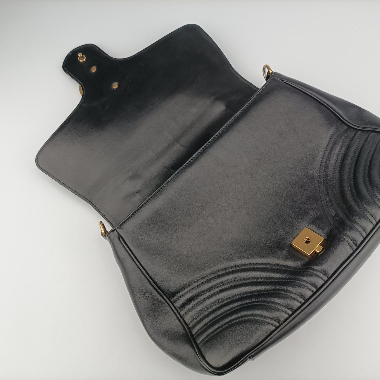 Pre-owned Gucci GG Marmont Black Leather 498109 shoulderbag | stylenewstar