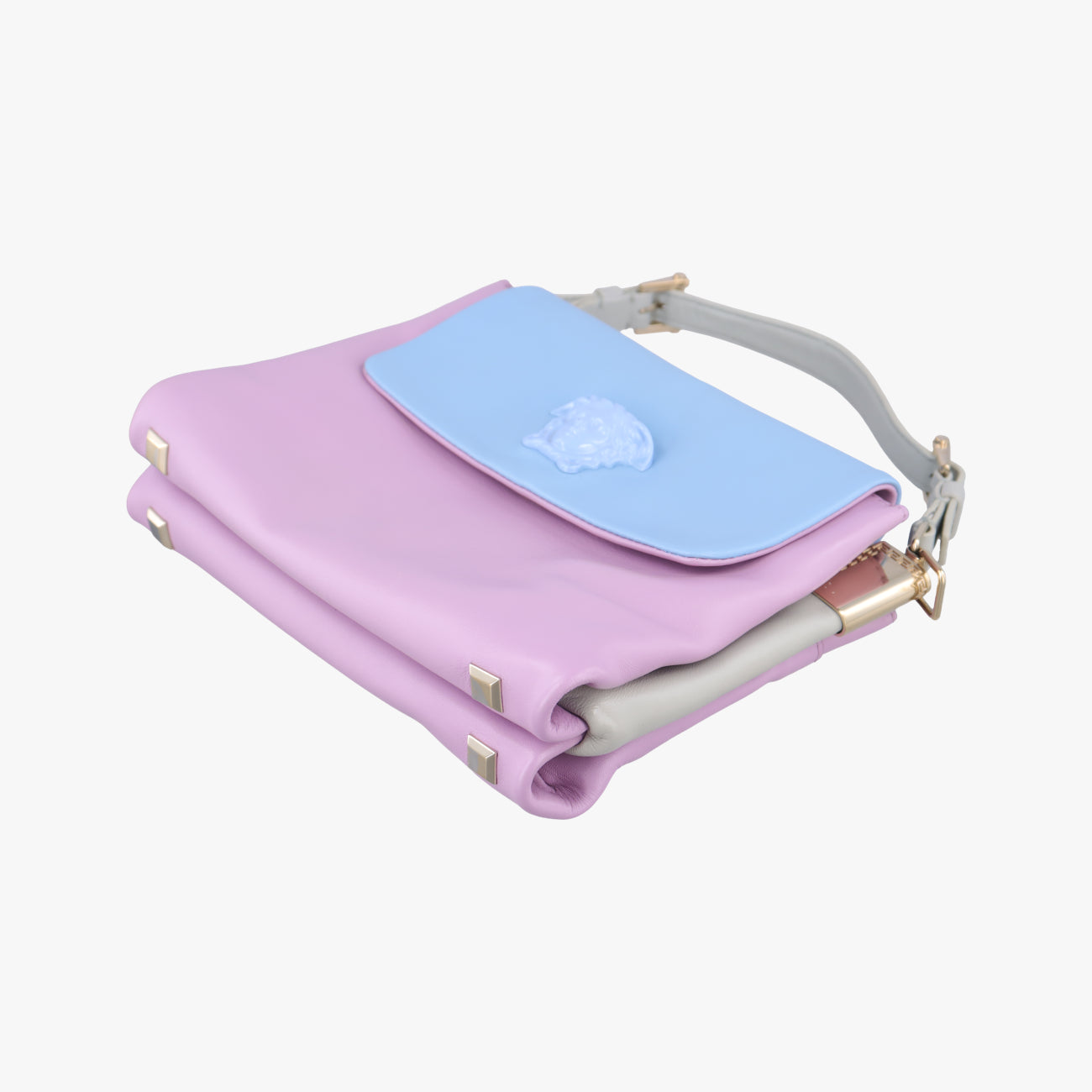 Pre-owned VERSACE La Medusa Blue×Pink lambskin  shoulderbag | stylenewstar