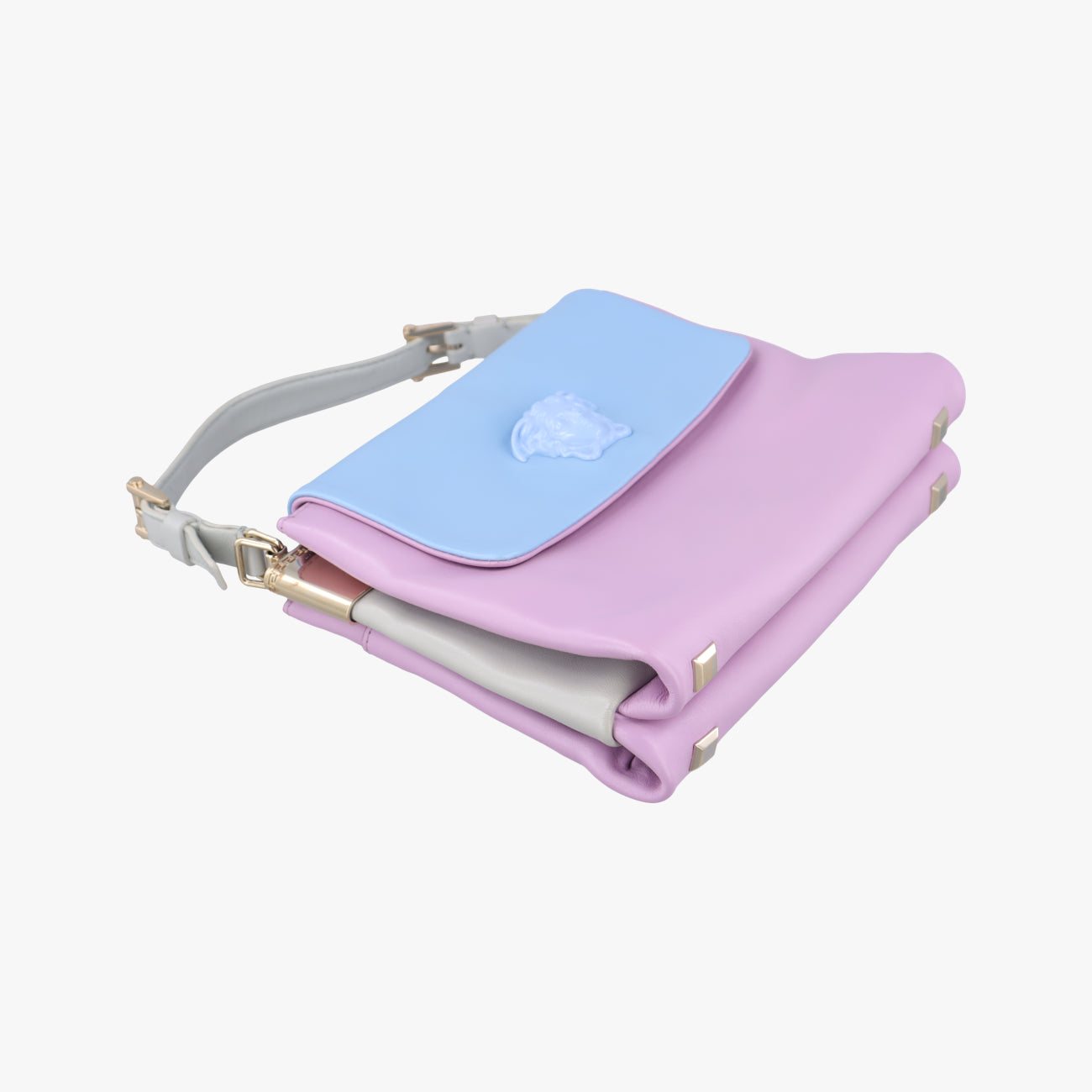 Pre-owned VERSACE La Medusa Blue×Pink lambskin  shoulderbag | stylenewstar