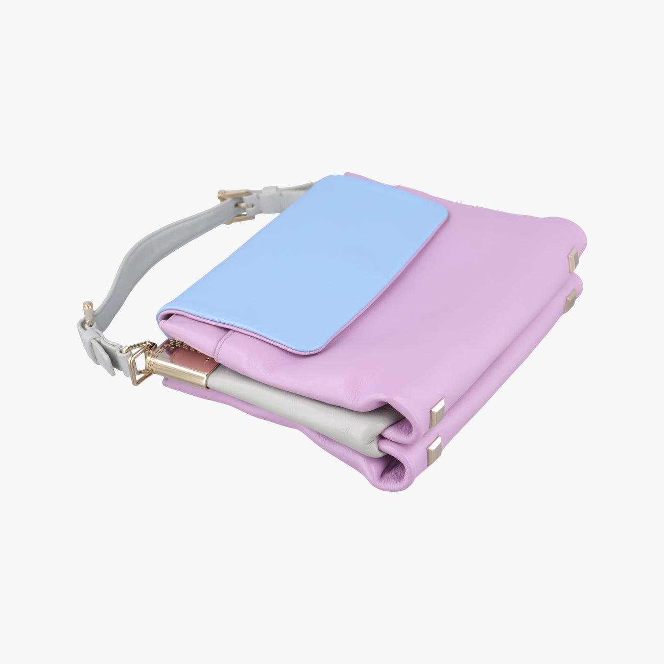 Pre-owned VERSACE La Medusa Blue×Pink lambskin  shoulderbag | stylenewstar