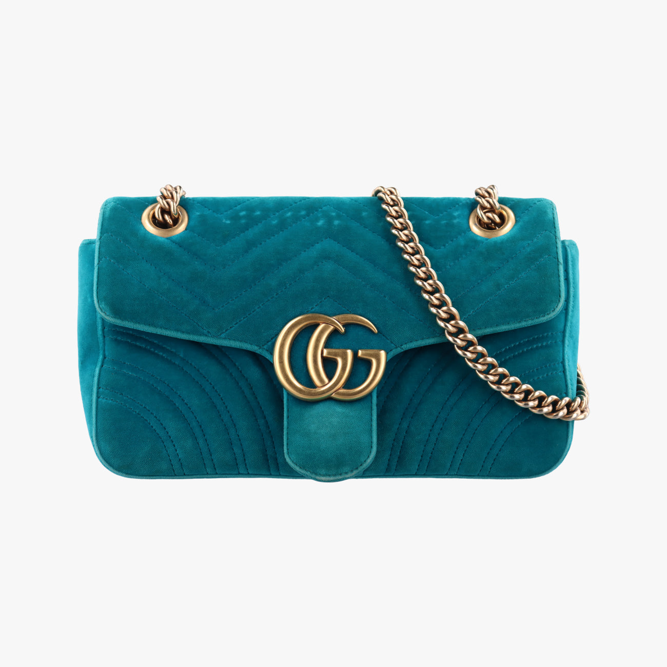 Pre-owned Gucci GG Marmont Blue velour 443497 shoulderbag | stylenewstar