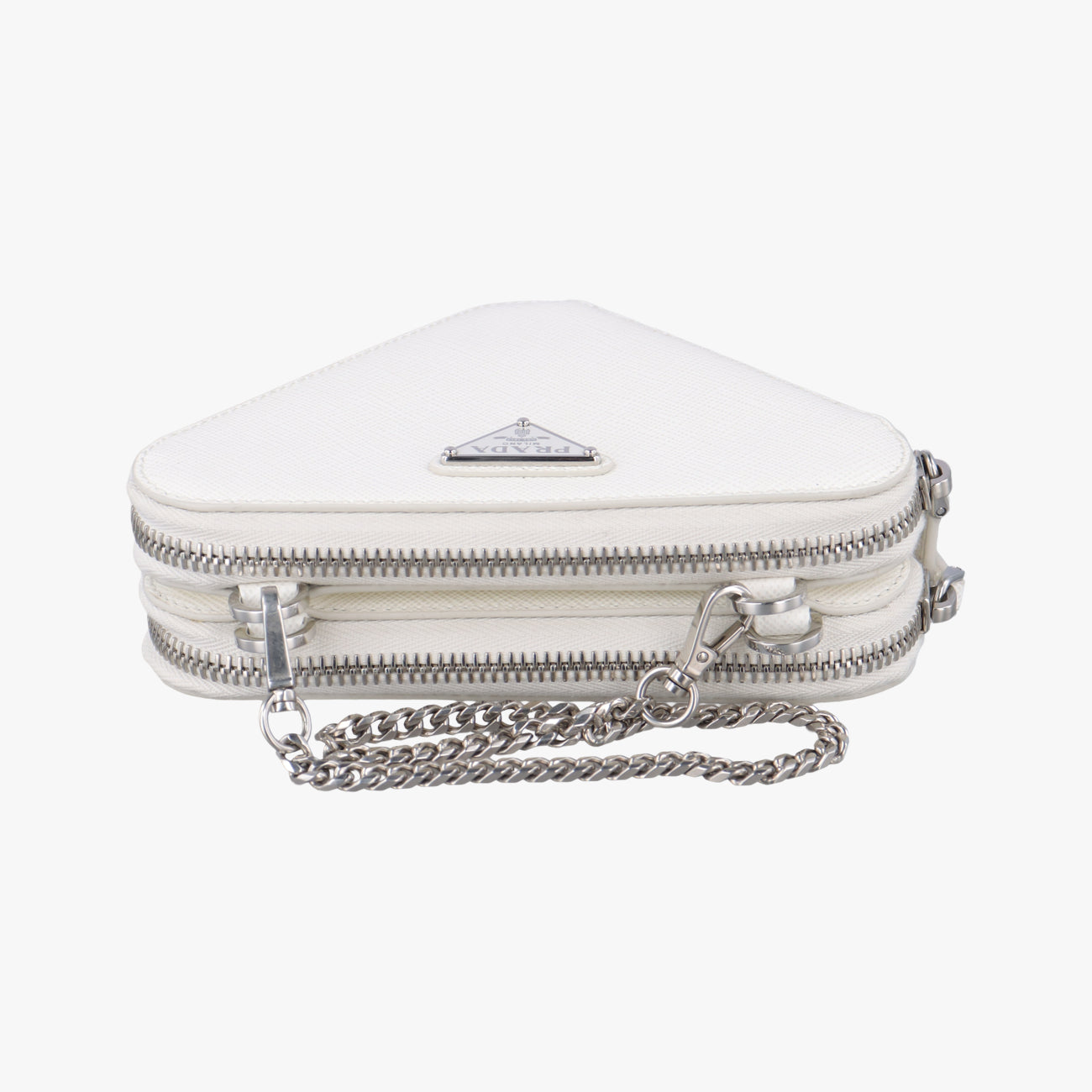 Pre-owned Prada Triangle Logo Plate White SAFFIANO Leather 1NR015 shoulderbag | stylenewstar