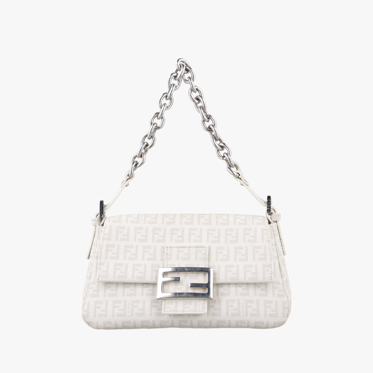 Pre-owned Fendi Baguette White PVC coated canvas 8BR180 handbag | stylenewstar