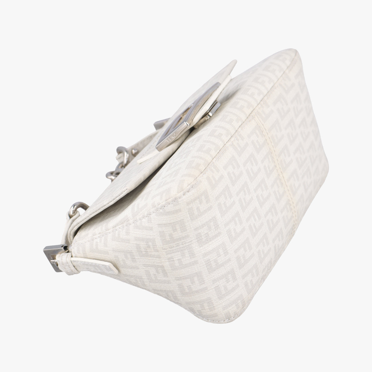 Pre-owned Fendi Baguette White PVC coated canvas 8BR180 handbag | stylenewstar