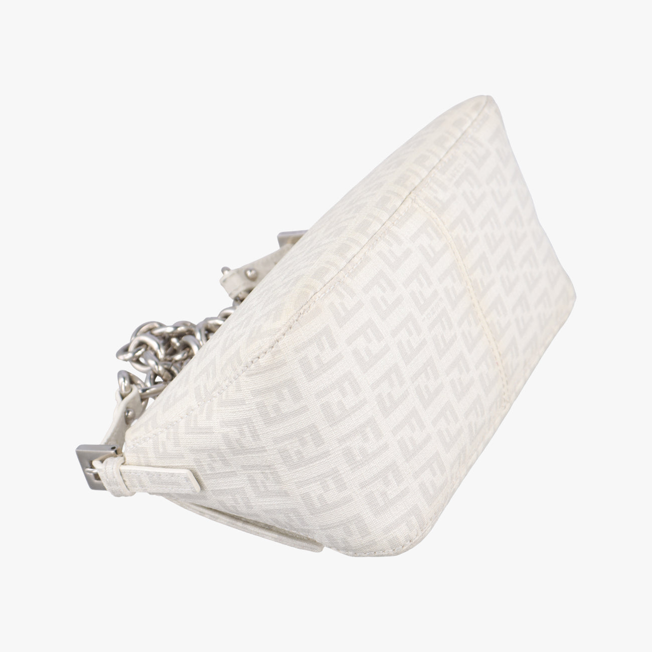 Pre-owned Fendi Baguette White PVC coated canvas 8BR180 handbag | stylenewstar