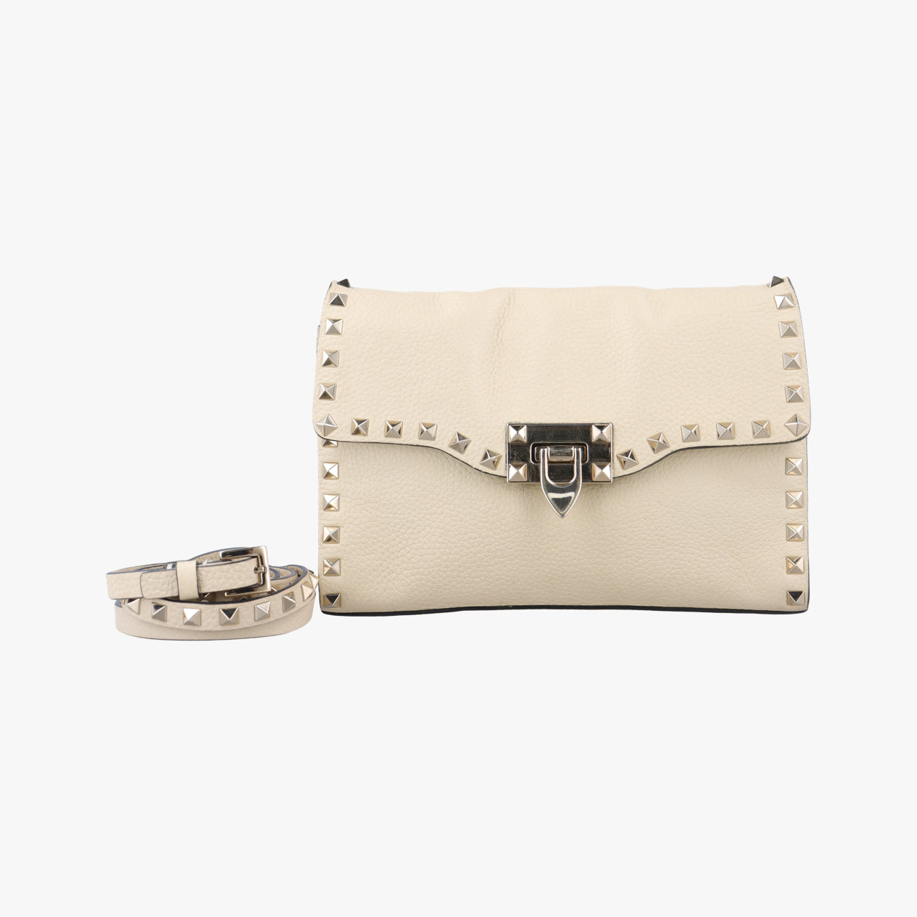 Pre-owned Valentino Rockstud White Leather  shoulderbag | stylenewstar
