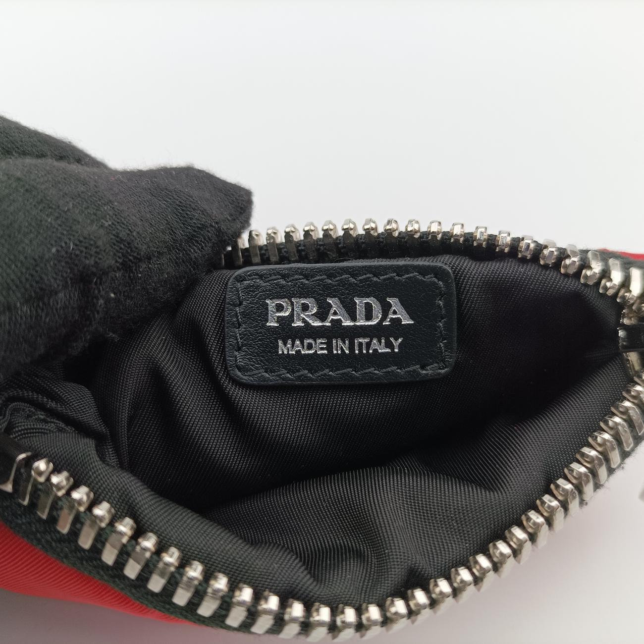 Pre-owned Prada Mini Pouch Coin Case Red×Black Nylon 1TT109 handbag | stylenewstar