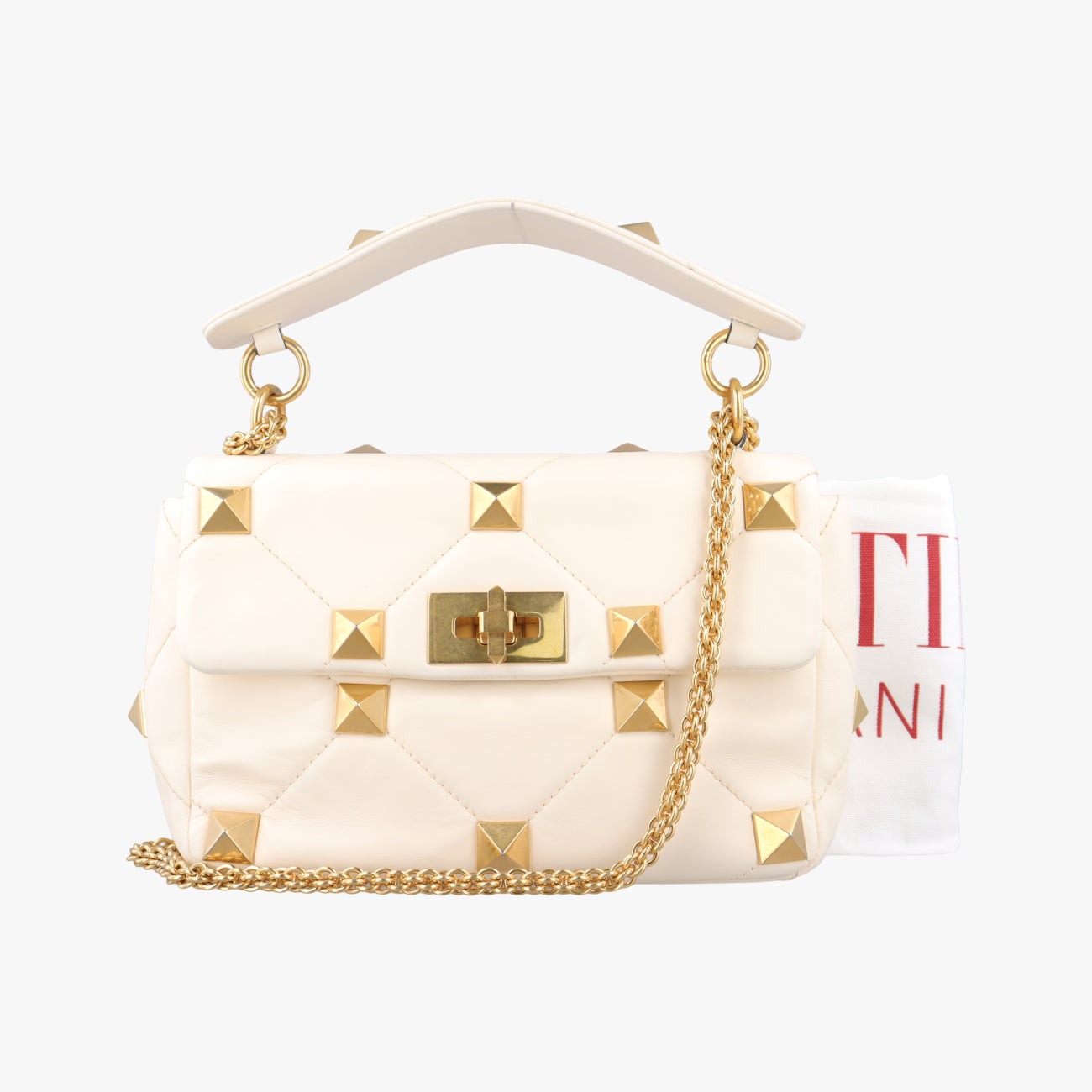 Pre-owned Valentino Roman stud chain White Leather  handbag | stylenewstar