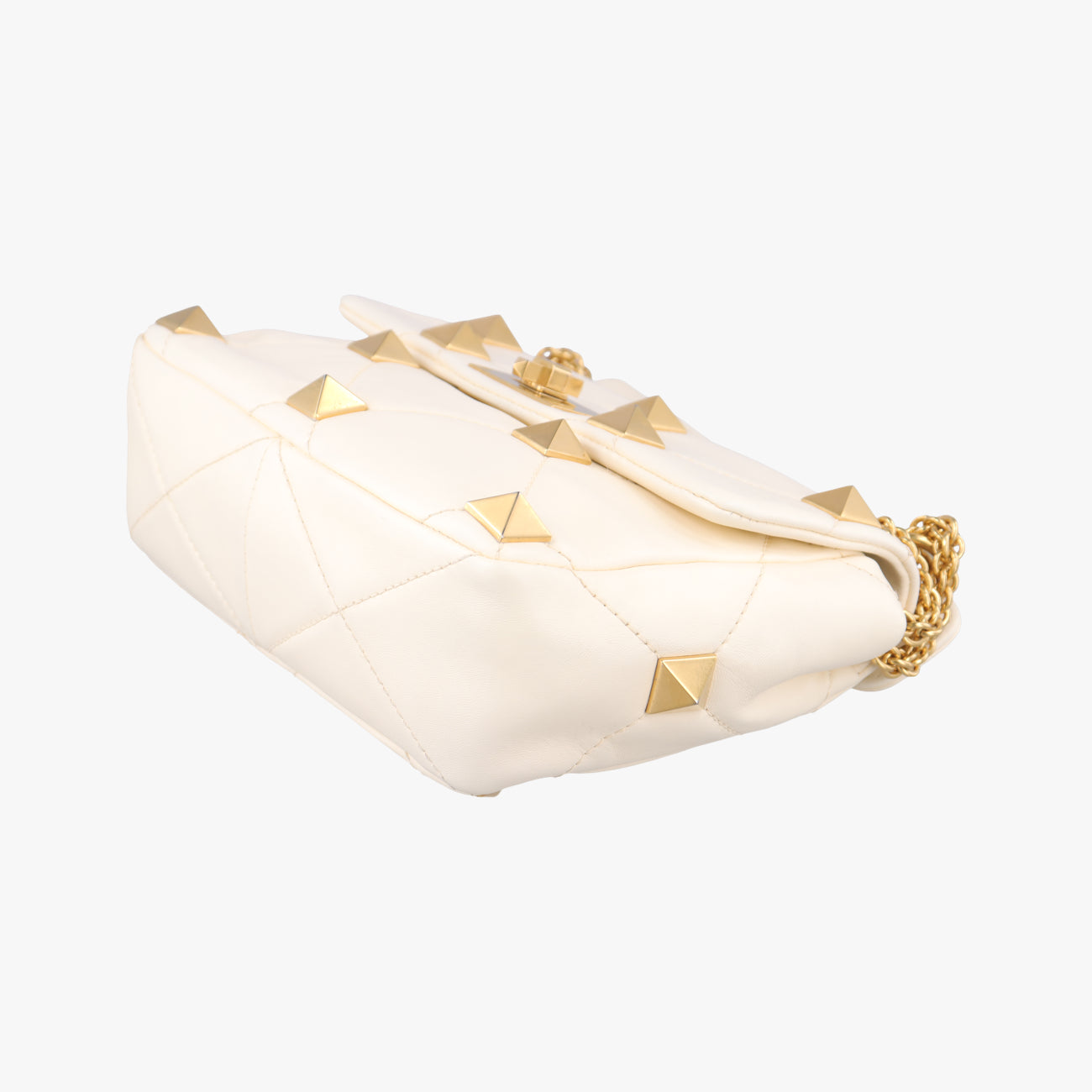 Pre-owned Valentino Roman stud chain White Leather  handbag | stylenewstar