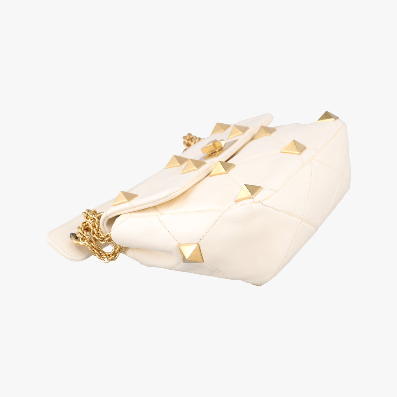 Pre-owned Valentino Roman stud chain White Leather  handbag | stylenewstar