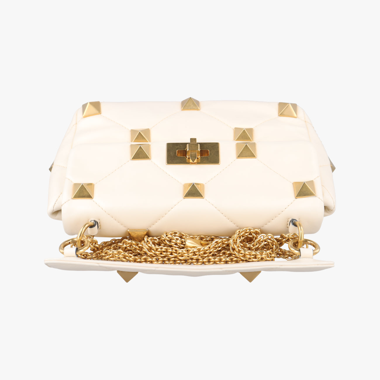 Pre-owned Valentino Roman stud chain White Leather  handbag | stylenewstar