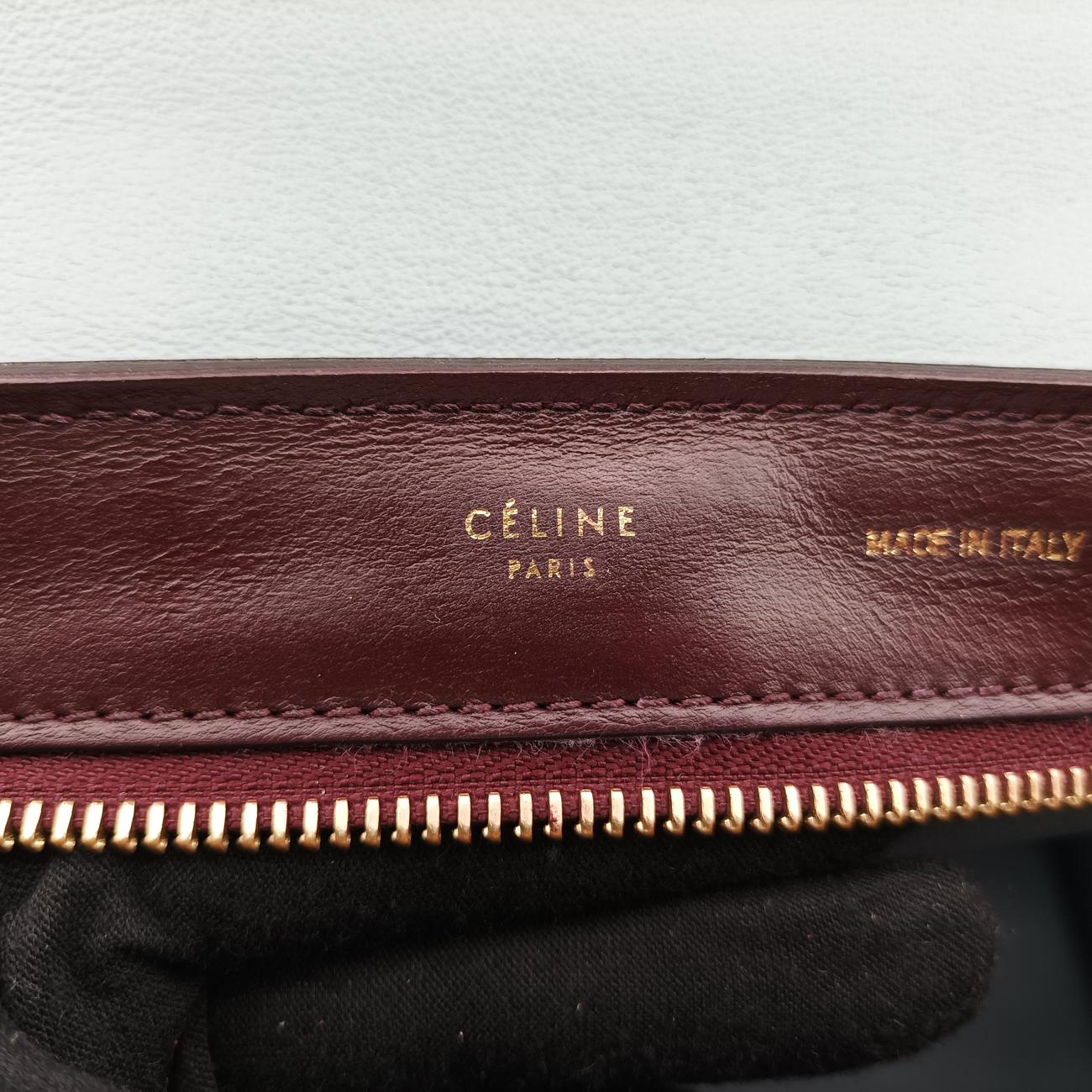 Secondhand Celine Trapèze Wine red x gray x dark gray Leather x suede  shoulderbag | stylenewstar