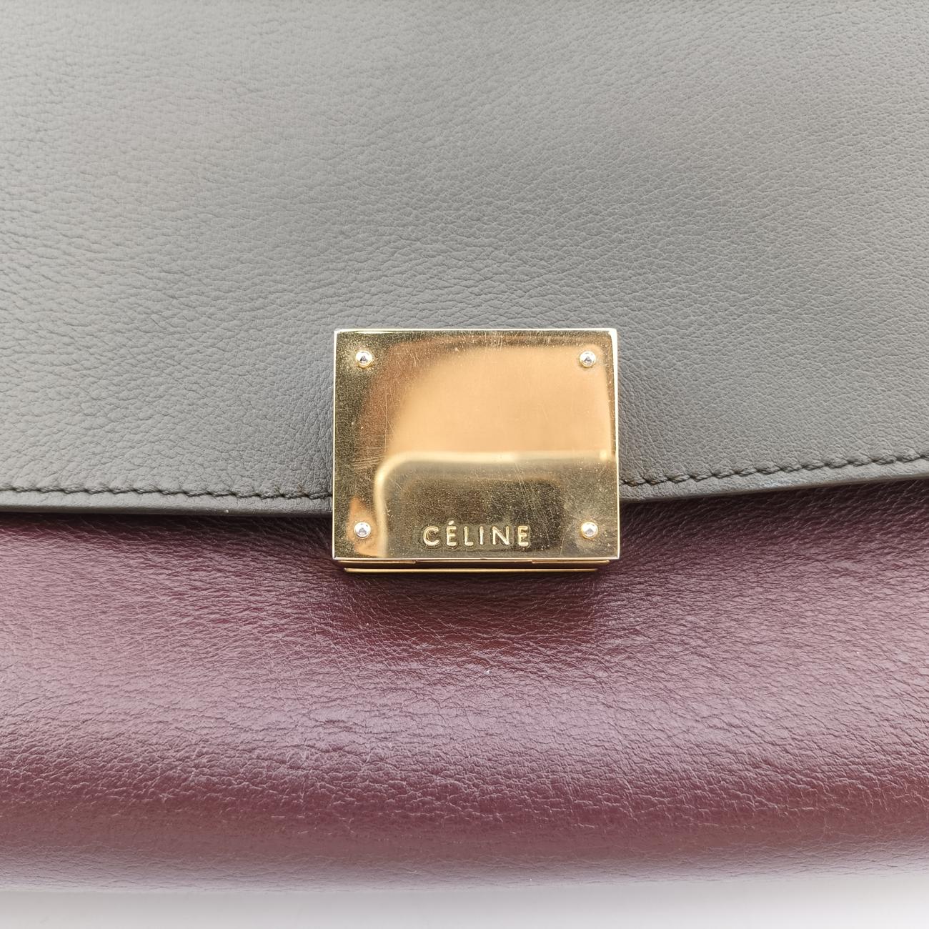 Secondhand Celine Trapèze Wine red x gray x dark gray Leather x suede  shoulderbag | stylenewstar