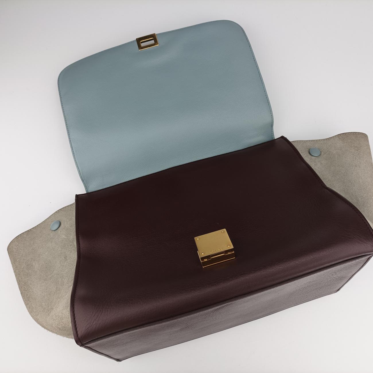 Secondhand Celine Trapèze Wine red x gray x dark gray Leather x suede  shoulderbag | stylenewstar