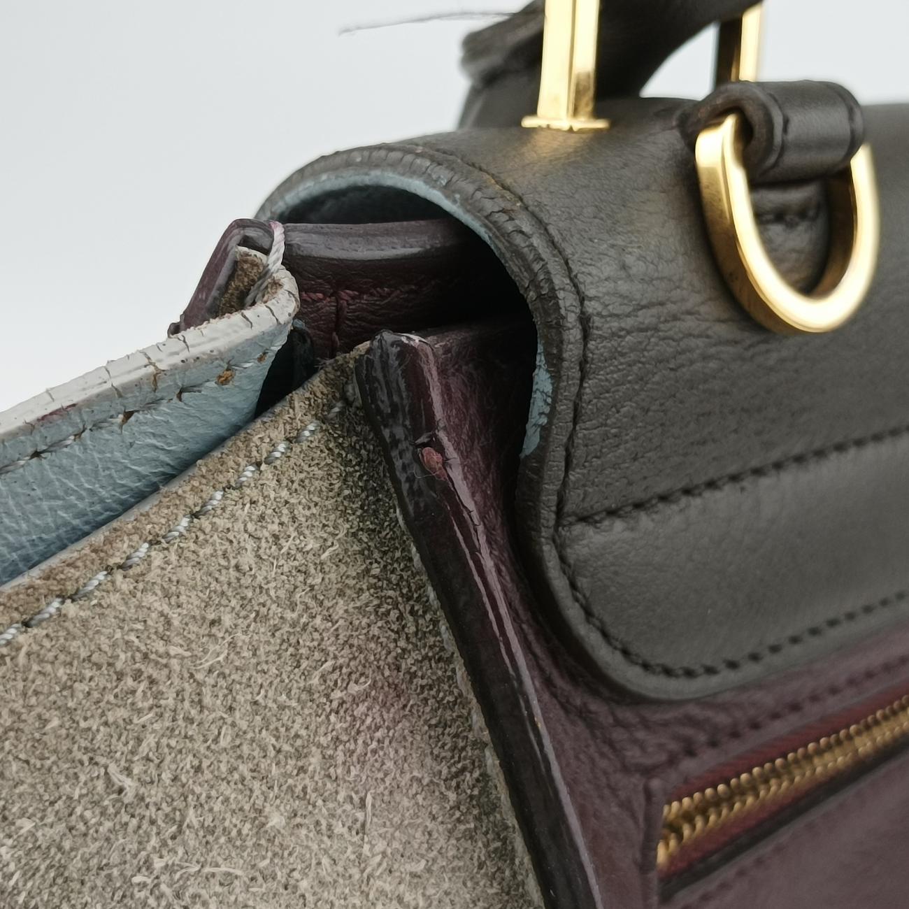 Secondhand Celine Trapèze Wine red x gray x dark gray Leather x suede  shoulderbag | stylenewstar