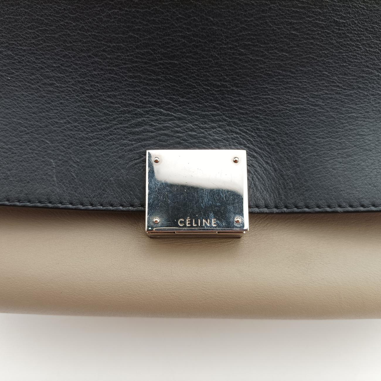 Pre-owned Celine Trapèze Beige × Black × Red Suede × leather  shoulderbag | stylenewstar