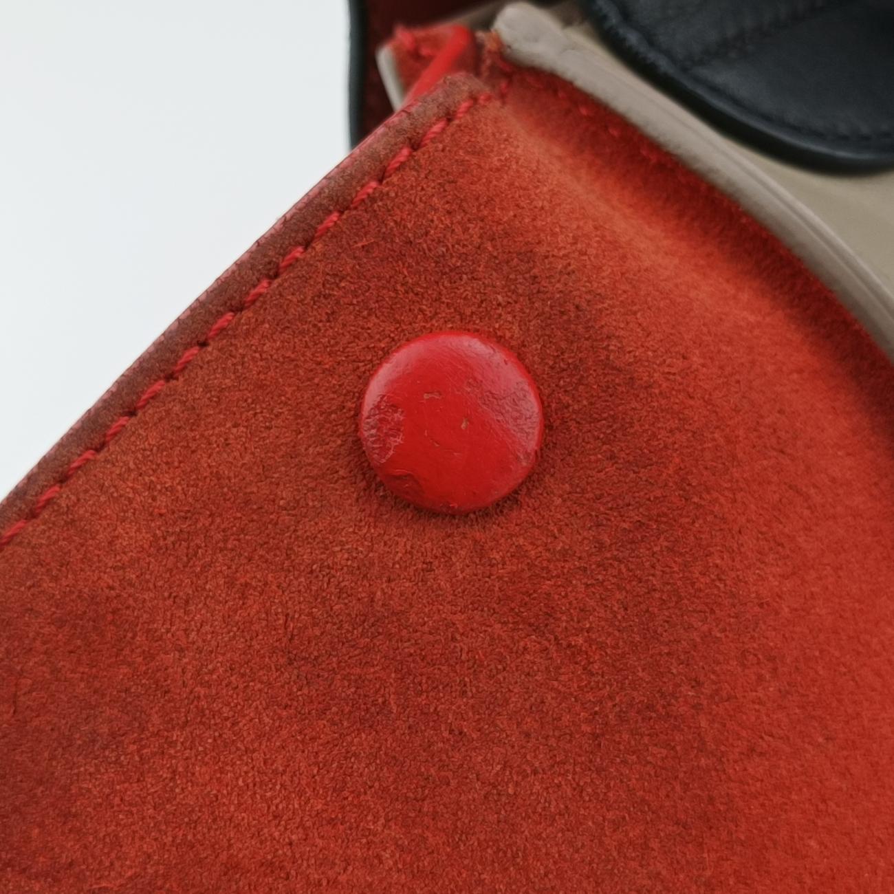 Pre-owned Celine Trapèze Beige × Black × Red Suede × leather  shoulderbag | stylenewstar