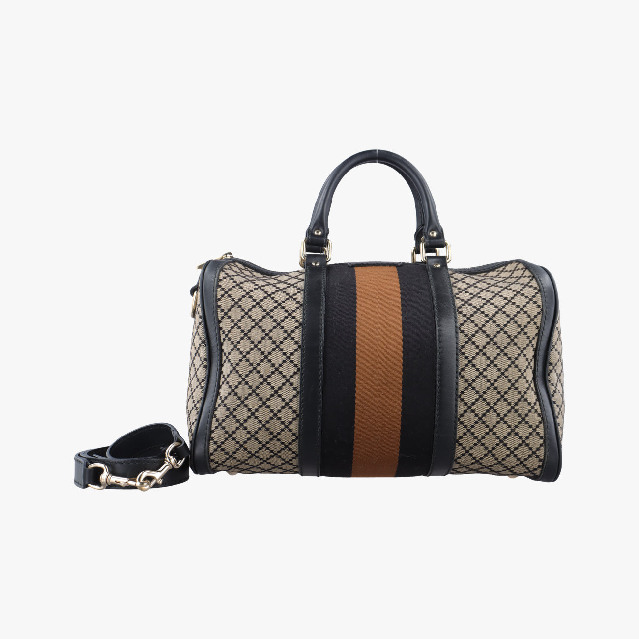Pre-owned Gucci Sherry Line Beige x black x brown Leather x canvas 247205 shoulderbag | stylenewstar