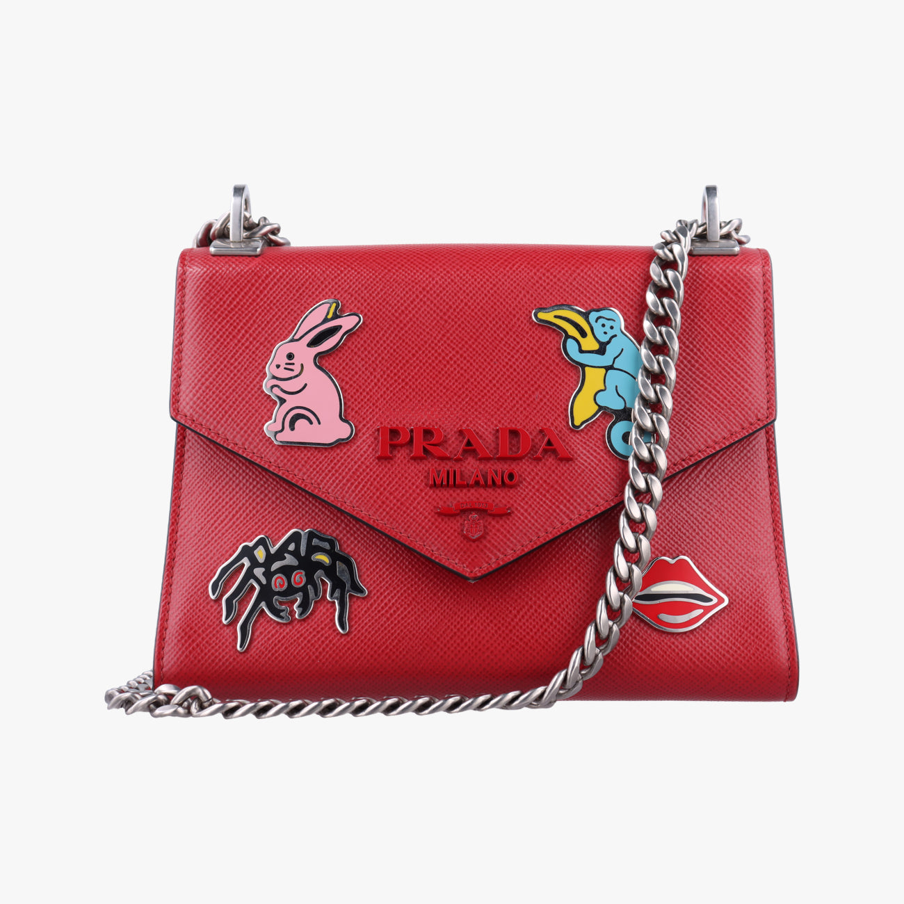 Pre-owned Prada Triangle Logo Red SAFFIANO Leather  shoulderbag | stylenewstar