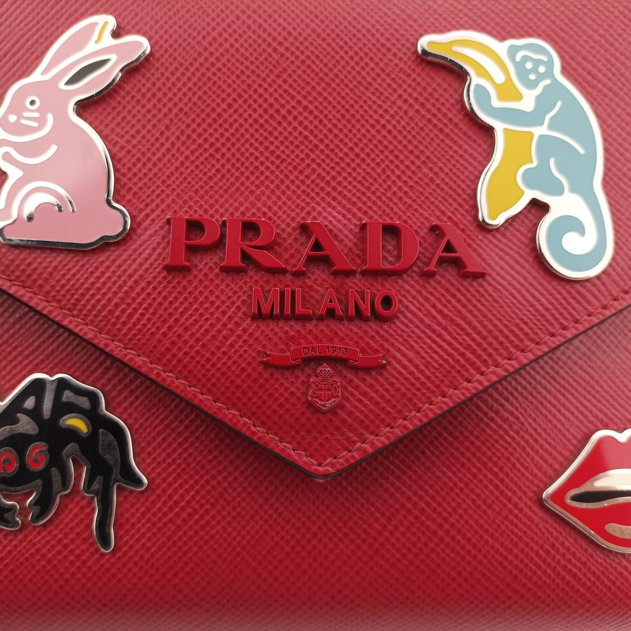 Pre-owned Prada Triangle Logo Red SAFFIANO Leather  shoulderbag | stylenewstar
