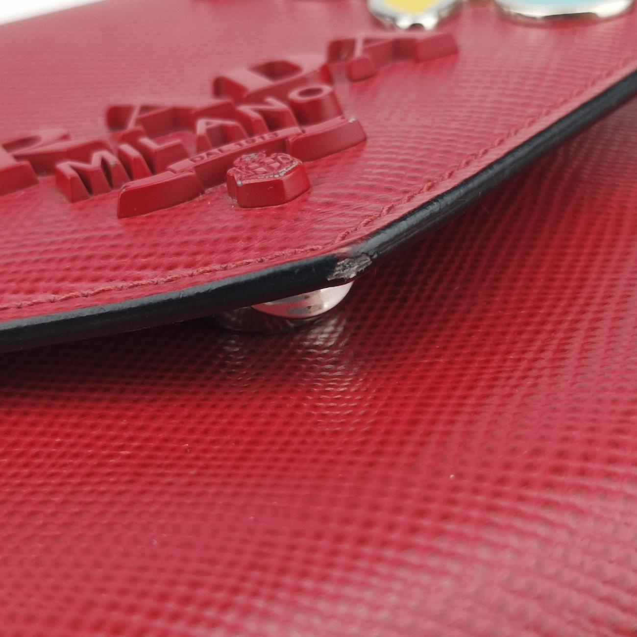 Pre-owned Prada Triangle Logo Red SAFFIANO Leather  shoulderbag | stylenewstar