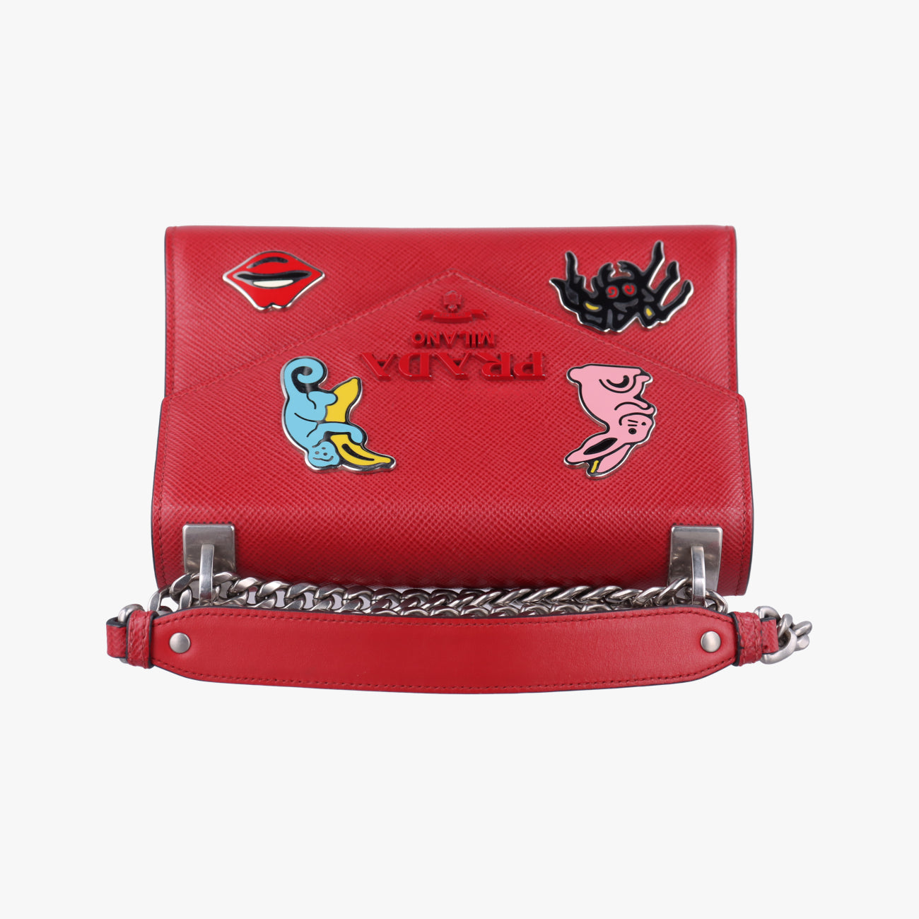 Pre-owned Prada Triangle Logo Red SAFFIANO Leather  shoulderbag | stylenewstar