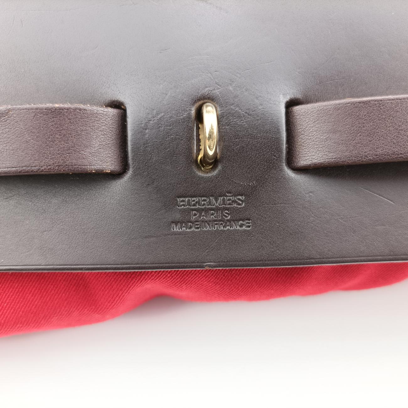 Vintage Hermes Airbag Zip MM Red × Brown Toile Officier×Leather  shoulderbag | stylenewstar