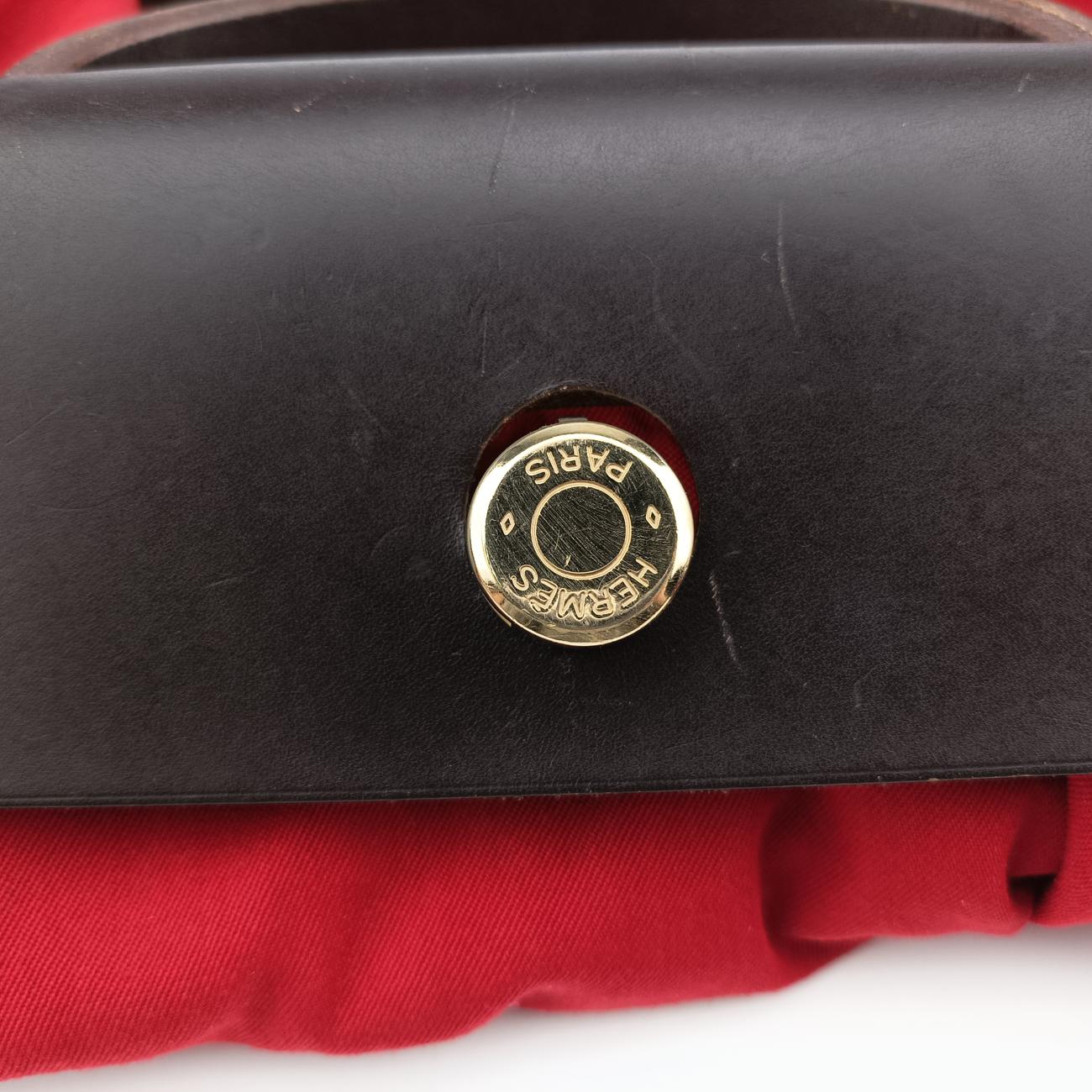 Vintage Hermes Airbag Zip MM Red × Brown Toile Officier×Leather  shoulderbag | stylenewstar