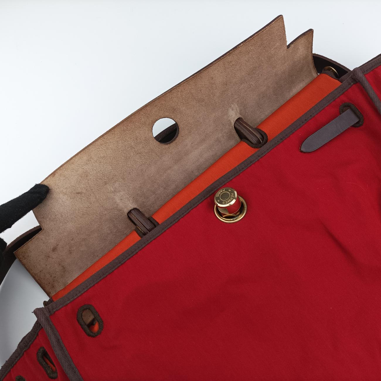 Vintage Hermes Airbag Zip MM Red × Brown Toile Officier×Leather  shoulderbag | stylenewstar