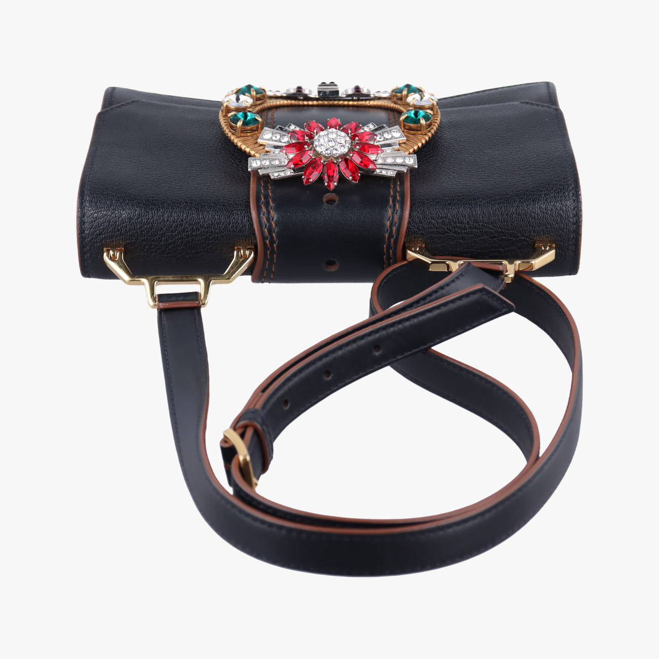 Pre-owned Miu Miu Madras Lady Buckle Flap Black×multicolor Leather  shoulderbag | stylenewstar